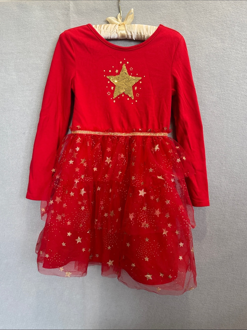Cat & Jack Girls' Red Star Sequin Tulle Dress Size 6/7